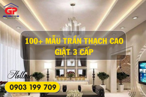Mẫu trần thạch cao giật 3 cấp phòng khách sang trọng