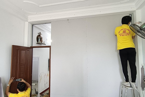 Thi công vách thạch cao 2 mặt